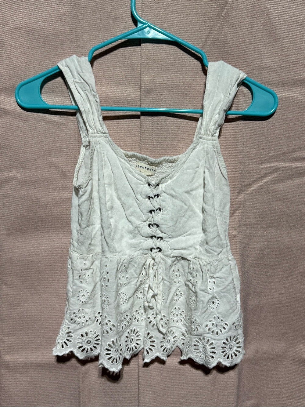 Aeropostale White Eyelet Lace-Up Peplum Camisole Top Womens Size Medium